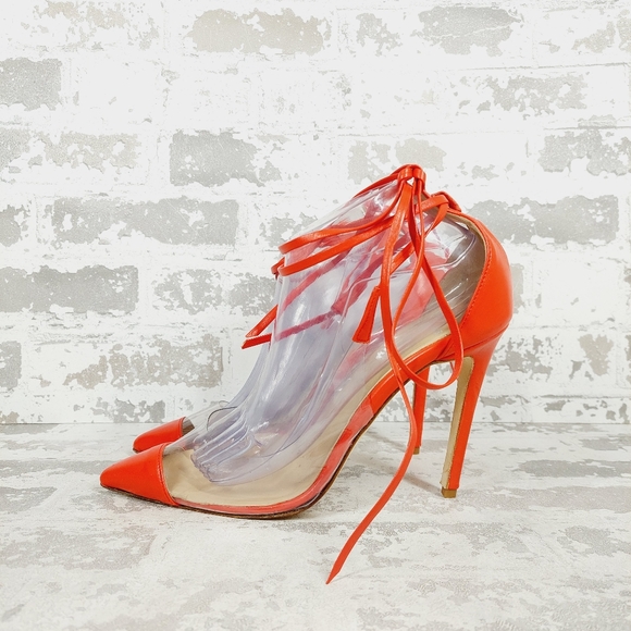 New Brother Vellies Orange/Tan Leather Pointed Toe Strappy Pump Heels B521